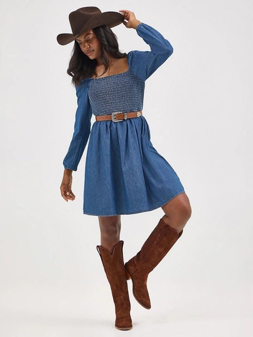 Wrangler Retro Women's Long Sleeve Denim Midi Dress Dark Blue